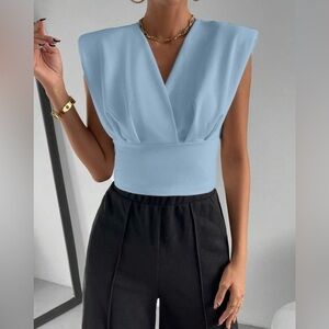 SHEIN Light Blue‎ V-Neck Bodysuit